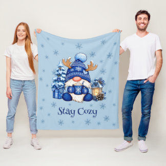 Manta Polar Mantente Acogedor Gnome de Navidad Azul de Inviern