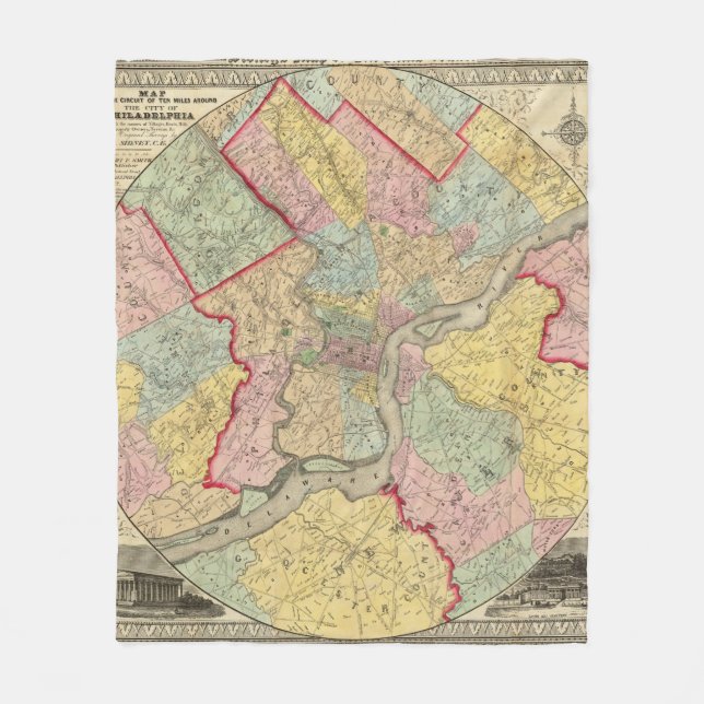 Manta Polar Mapa alrededor de la ciudad de Philadelphia (Anverso)
