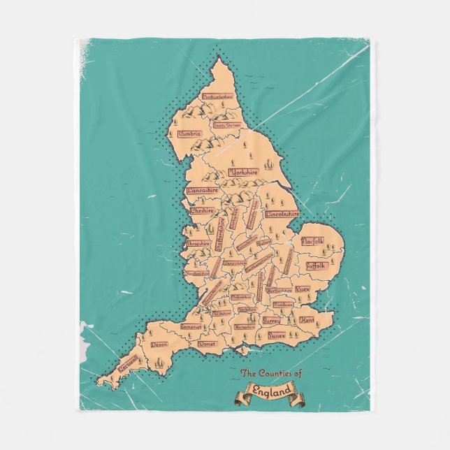 Manta Polar Mapa antiguo de condados de Inglaterra (Anverso)