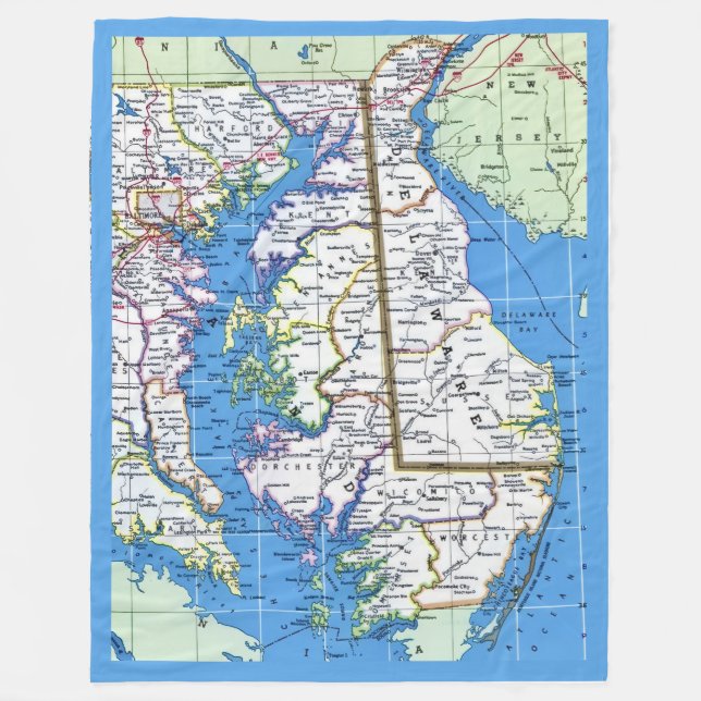 Manta Polar Mapa Antiguo de Delaware - Maryland (Anverso)