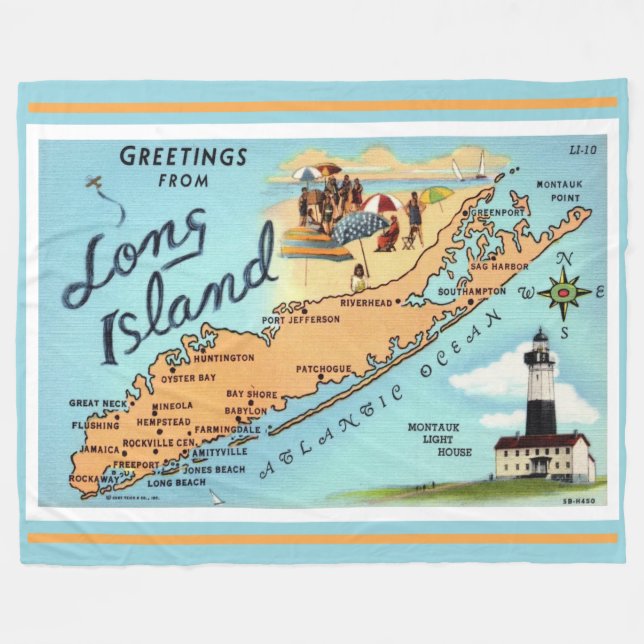 Manta Polar Mapa Antiguo de Long Island (Frente (Horizontal))
