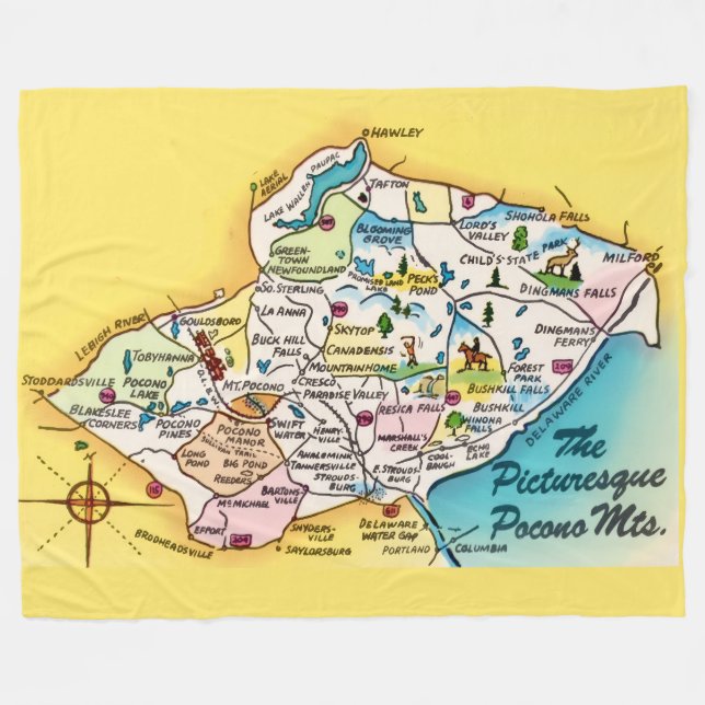 Manta Polar  Mapa Antiguo de Pocono Mtns  (Frente (Horizontal))
