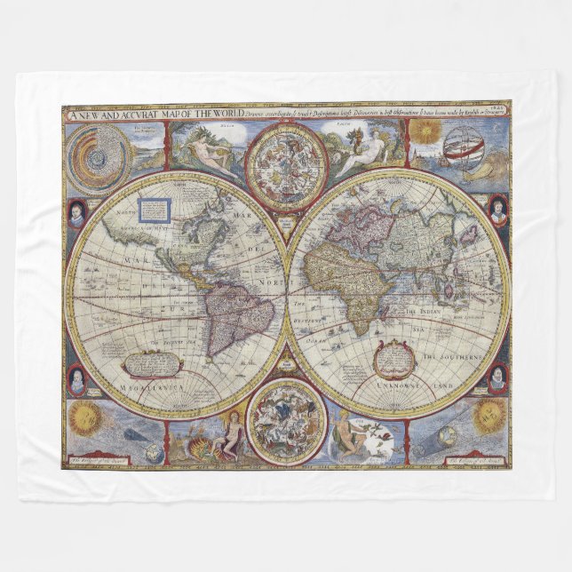 Manta Polar Mapa Antiguo del Mundo #3 (Frente (Horizontal))