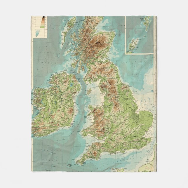 Manta Polar Mapa bathyorographical de las islas británicas (Anverso)