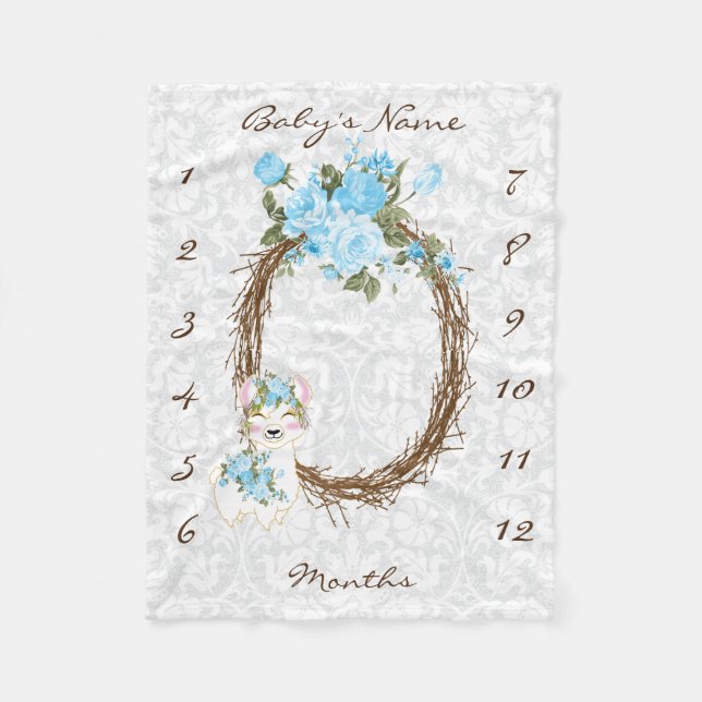 Manta Polar Mapa de bebé hito - Llama - Azul (Anverso)