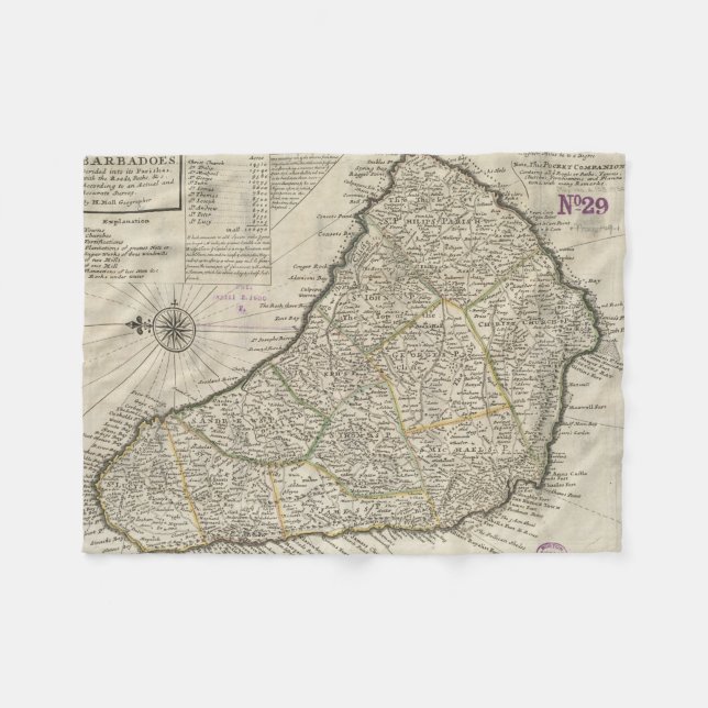 Manta Polar Mapa de época de Barbados (1736) (Frente (Horizontal))