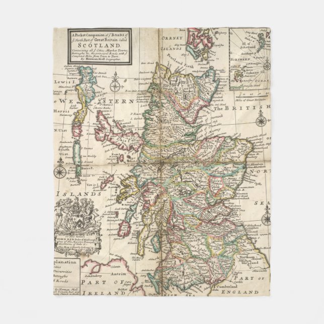Manta Polar Mapa de época de Escocia (1718) (Anverso)