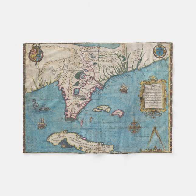 Manta Polar Mapa de época de Florida (1591) (Frente (Horizontal))