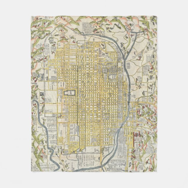 Manta Polar Mapa de época de Kioto Japón (1696) (Anverso)