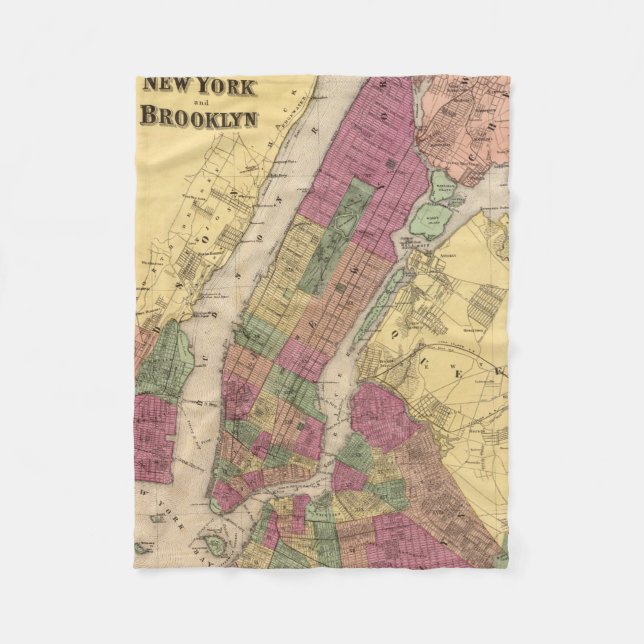 Manta Polar Mapa de época de Nueva York y Brooklyn (1868) (Anverso)