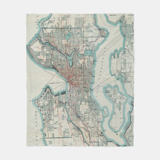 Manta Polar Mapa de época de Seattle Washington (1911) (Anverso)