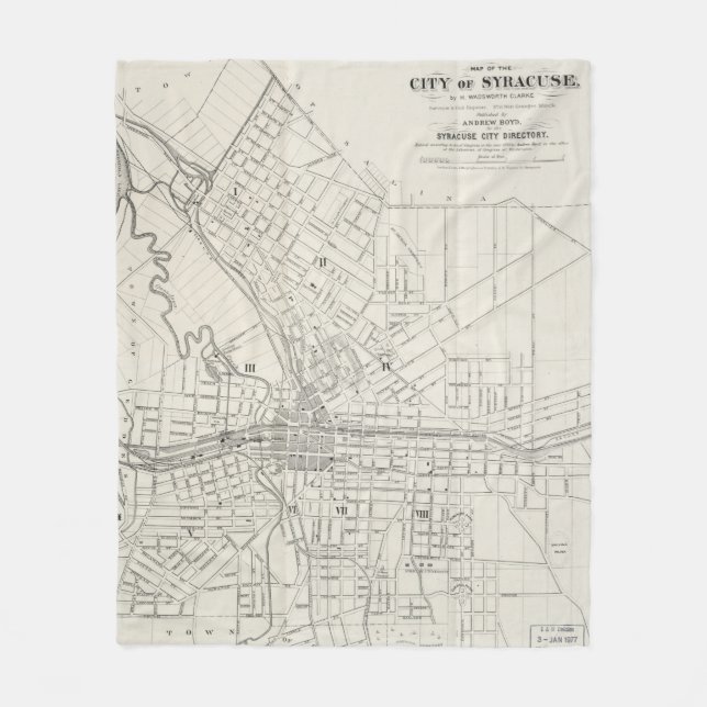 Manta Polar Mapa de época de Syracuse Nueva York (1873) (Anverso)