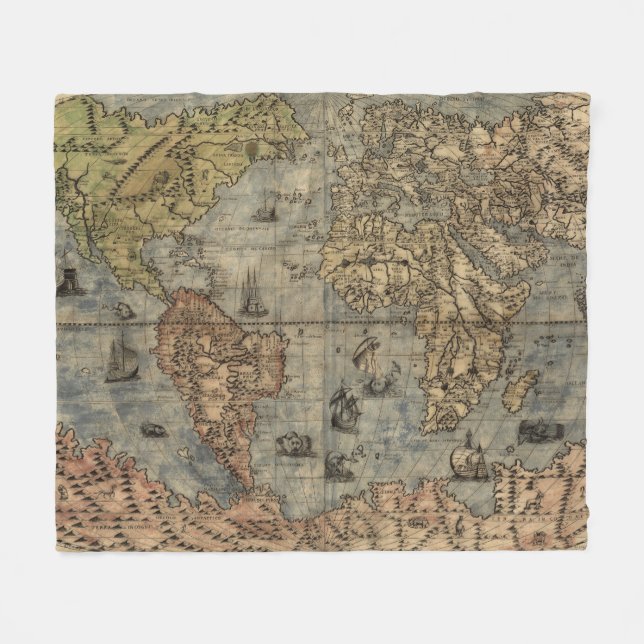 Manta Polar Mapa de época del mundo (1565) (Frente (Horizontal))