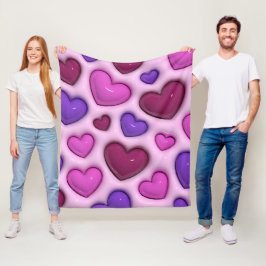 Manta Polar Mapa De Fleece Con Corazones Glossy 3D