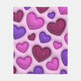 Manta Polar Mapa De Fleece Con Corazones Glossy 3D