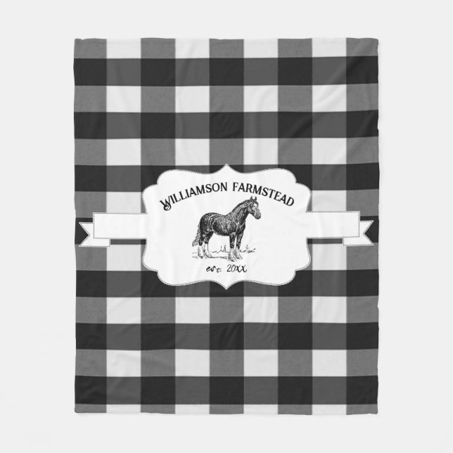 Manta Polar Mapa de la granja de caballos Black Buffalo Plaid (Anverso)