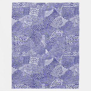 Manta Polar Mapa de Patchwork Abstracto - Blanco sobre Azul Ma