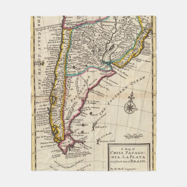 Manta Polar Mapa del chile, Patagonia, La Plata (Anverso)