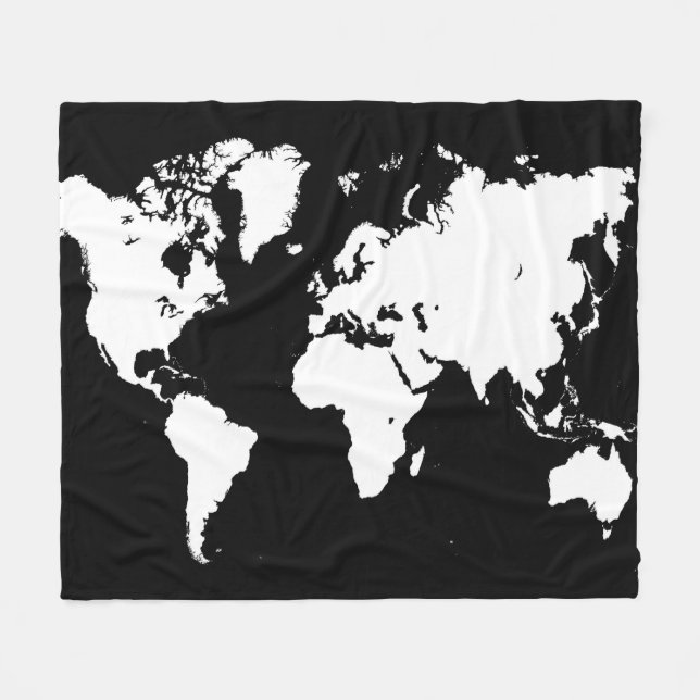 Manta Polar Mapa del mundo blanco negro de diseño 69 (Frente (Horizontal))