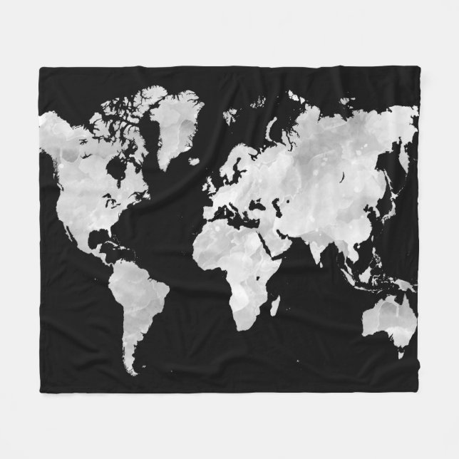Manta Polar Mapa del mundo gris negro del diseño 70 (Frente (Horizontal))