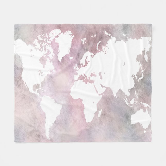 Manta Polar Mapa del mundo rosa Diseño 66 (Frente (Horizontal))