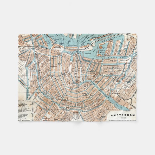 Manta Polar Mapa del vintage de Amsterdam (1905) (Frente (Horizontal))