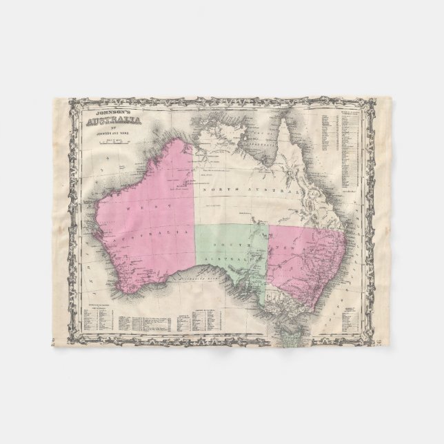 Manta Polar Mapa del vintage de Australia (1862) (Frente (Horizontal))