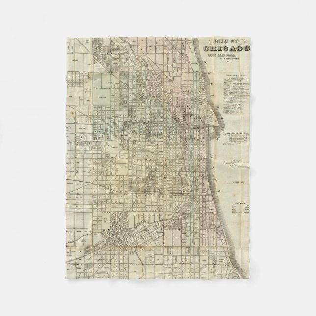 Manta Polar Mapa del vintage de Chicago (1857) (Anverso)
