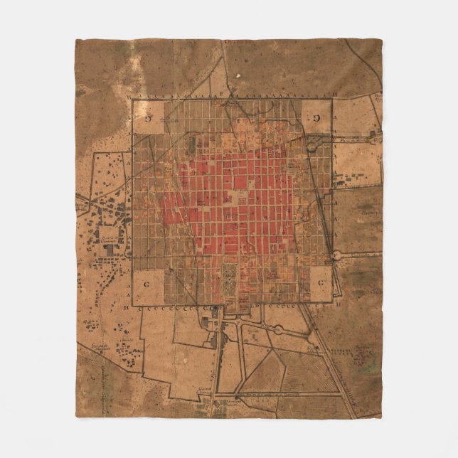 Manta Polar Mapa del vintage de Ciudad de México México (1800) (Anverso)