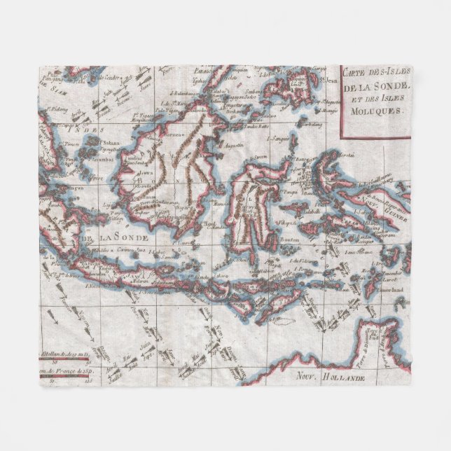 Manta Polar Mapa del vintage de Indonesia (1780) (Frente (Horizontal))