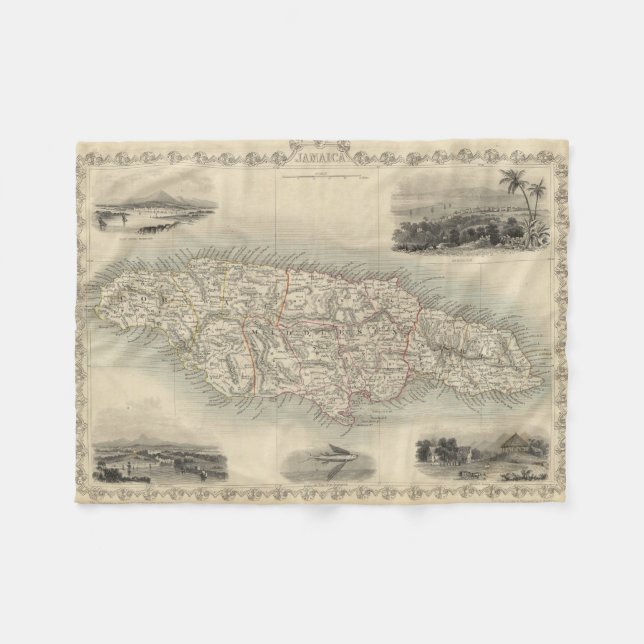 Manta Polar Mapa del vintage de Jamaica (1851) (Frente (Horizontal))