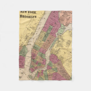 Manta Polar Mapa del vintage de NYC y de Brooklyn (1868)