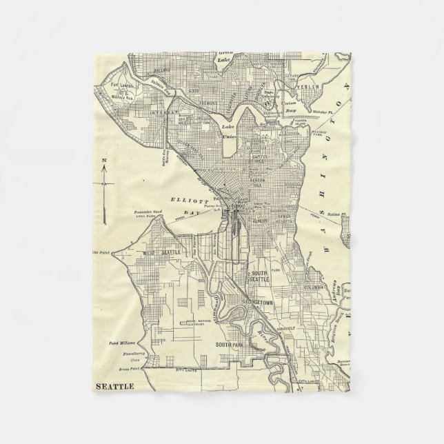 Manta Polar Mapa del vintage de Seattle (1914) (Anverso)