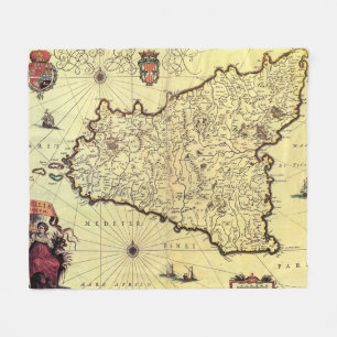 Manta Polar Mapa del vintage de Sicilia Italia (1600s)