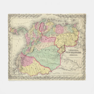 Manta Polar Mapa del vintage de Venezuela, Ecuador, Colombia