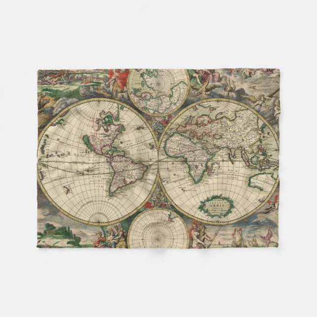 Manta Polar Mapa del vintage del mundo (1689) (Frente (Horizontal))