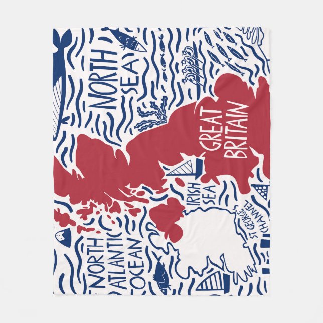 Manta Polar Mapa estilizado del Reino Unido: Viajes de época. (Anverso)