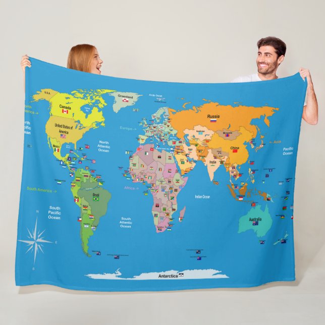Manta Polar Mapa mundial con banderas (In situ)