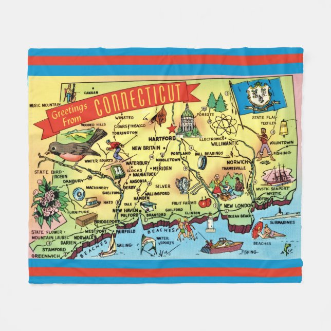 Manta Polar Mapa postal de Connecticut (Frente (Horizontal))