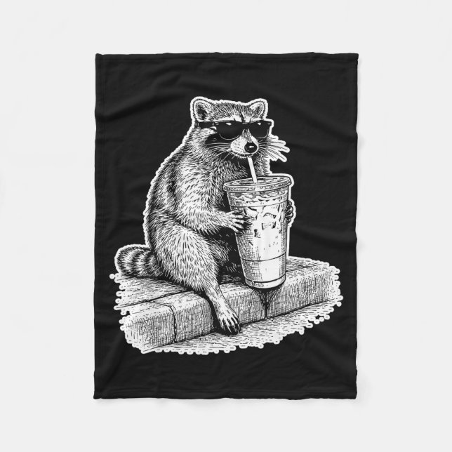 Manta Polar Mapache bebiendo café helado mapache de basura div (Anverso)