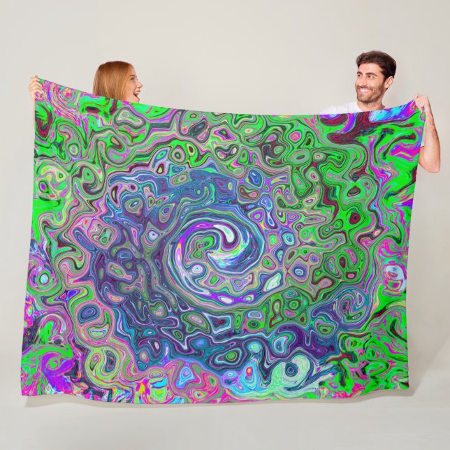 Manta Polar Marble Lime Green y Purple Resumen Swirt Retro (In situ)