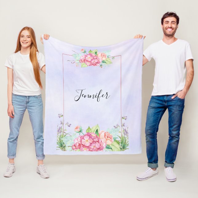 Manta Polar Marco floral de acuarela rosa moderno (In situ)