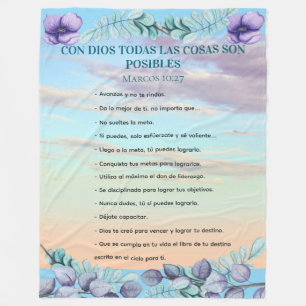 Manta Polar Marcos 10:27 Con Dios Todo Posible Fondo Azul Lila