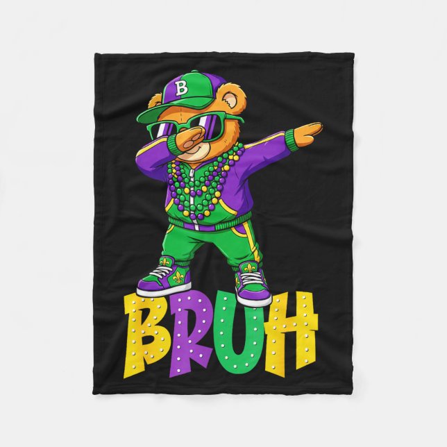 Manta Polar Mardi Gras Bruh Teddy Bear Hip Hop Boys Men New Or (Anverso)