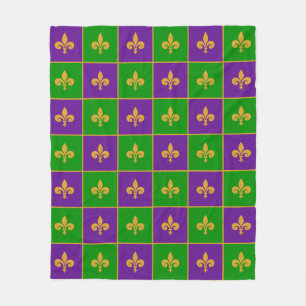 Manta Polar Mardi Gras Checkered Fleur De Lis