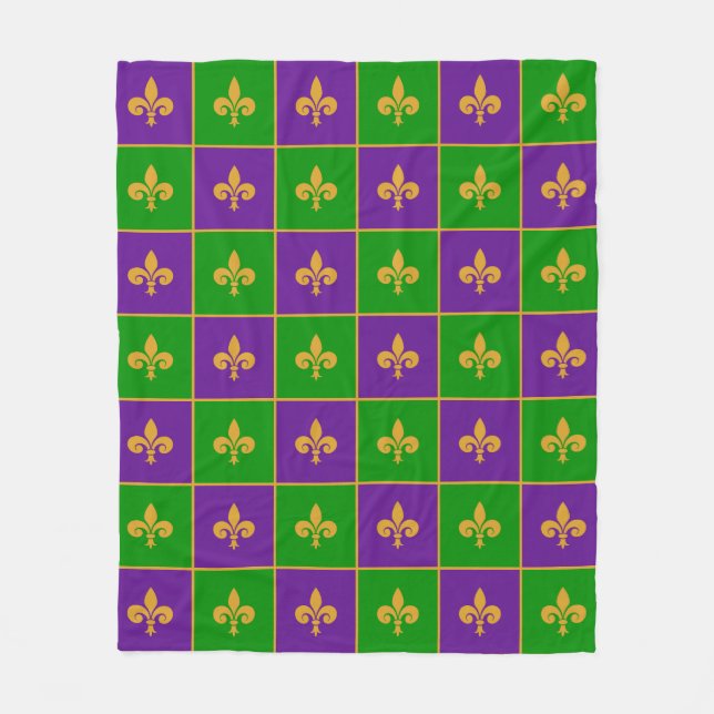 Manta Polar Mardi Gras Checkered Fleur De Lis (Anverso)
