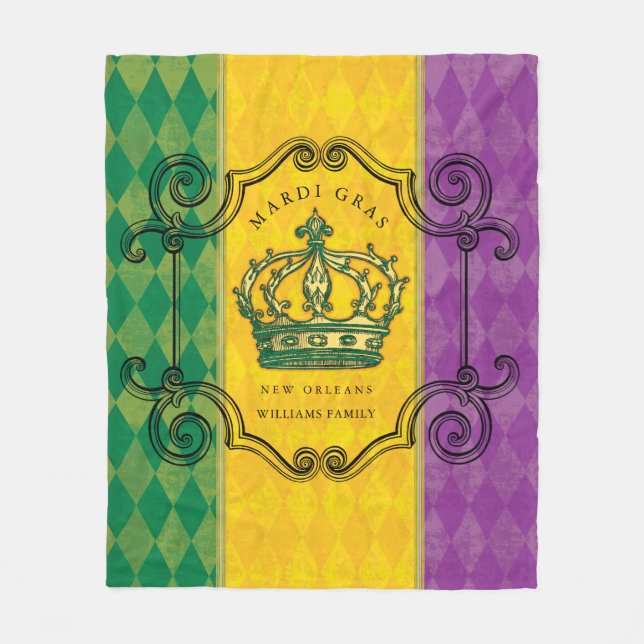 Manta Polar Mardi Gras Crown Purple Gold Green Name (Anverso)