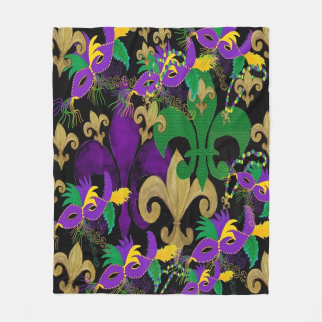Manta Polar Mardi Gras fleur de lis and masks (Anverso)