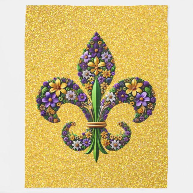 Manta Polar Mardi Gras floral flor de lis (Anverso)