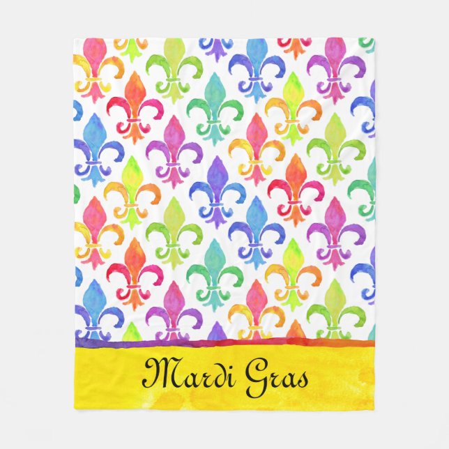 Manta Polar Mardi Gras Rainbow Fleur de lis Pattern (Anverso)